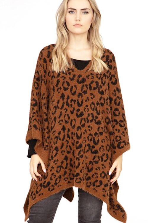 Leopard Print Intarsia Poncho