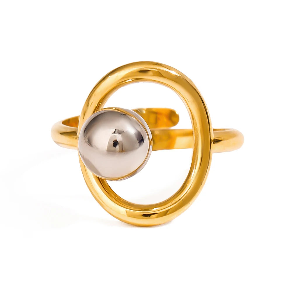 Elegant 18K Plated Gold Silver Steel Ball Ring