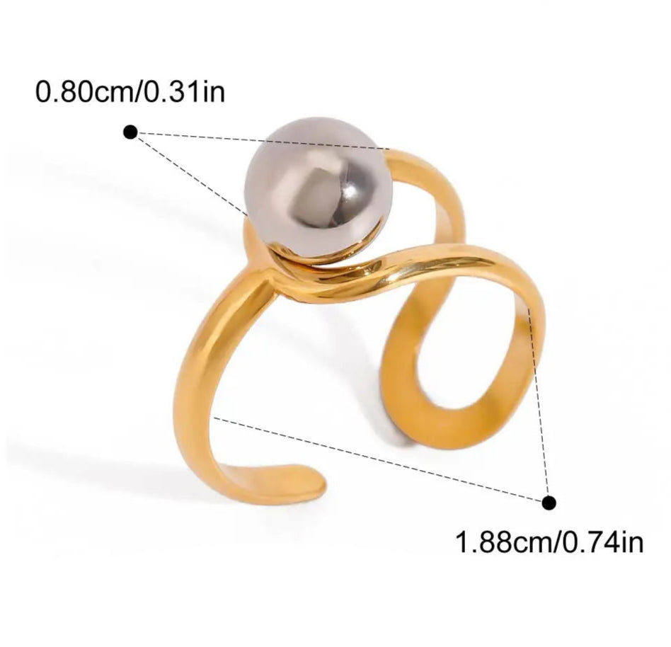 Elegant 18K Plated Gold Silver Steel Ball Opening Ring