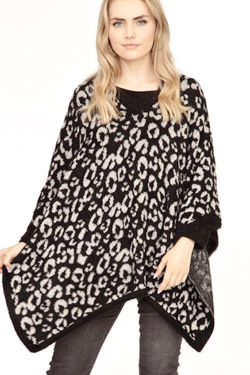 Leopard Print Intarsia Poncho