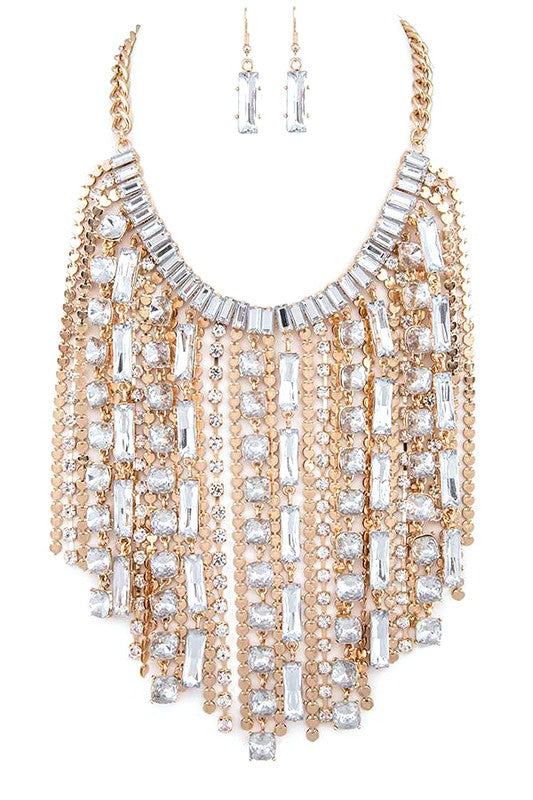 Crystal Fringe Necklace Set