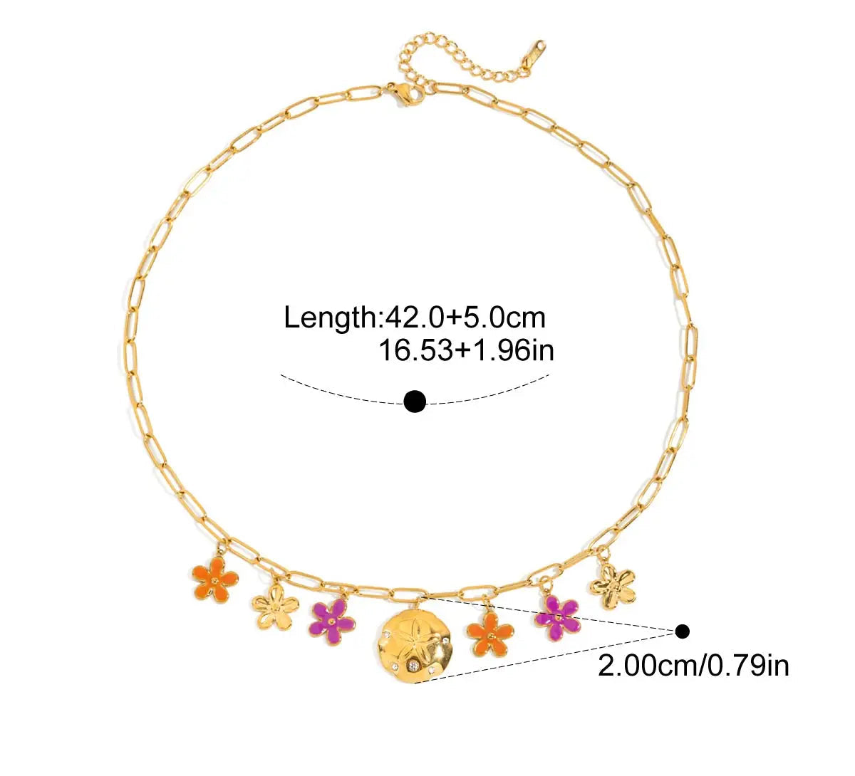 Multi-Pendant Floral Rhinestone Necklace 18K Gold-Plated