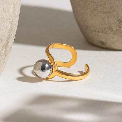 Elegant 18K Plated Gold Silver Steel Ball Opening Ring