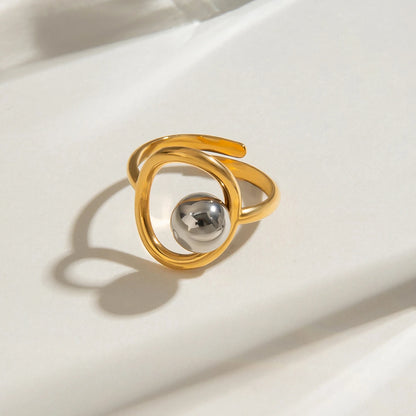 Elegant 18K Plated Gold Silver Steel Ball Ring
