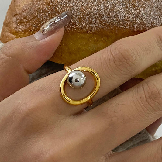 Elegant 18K Plated Gold Silver Steel Ball Ring