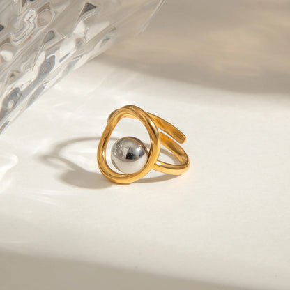 Elegant 18K Plated Gold Silver Steel Ball Ring