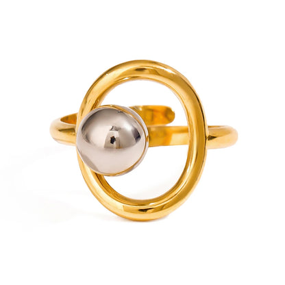 Elegant 18K Plated Gold Silver Steel Ball Ring