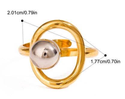 Elegant 18K Plated Gold Silver Steel Ball Ring