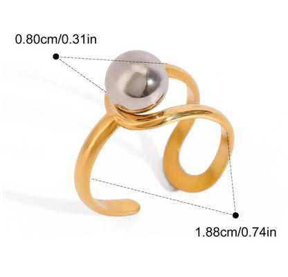 Elegant 18K Plated Gold Silver Steel Ball Opening Ring