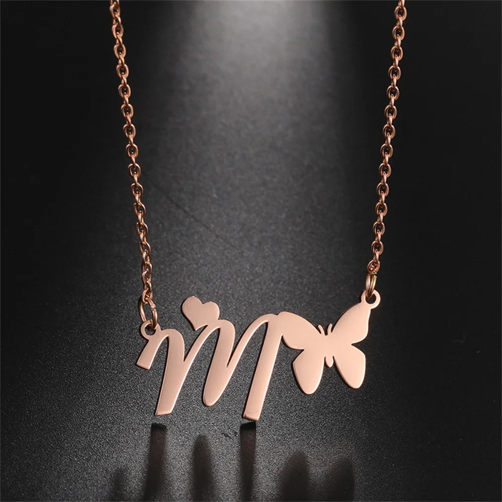 Butterfly Initial Necklace