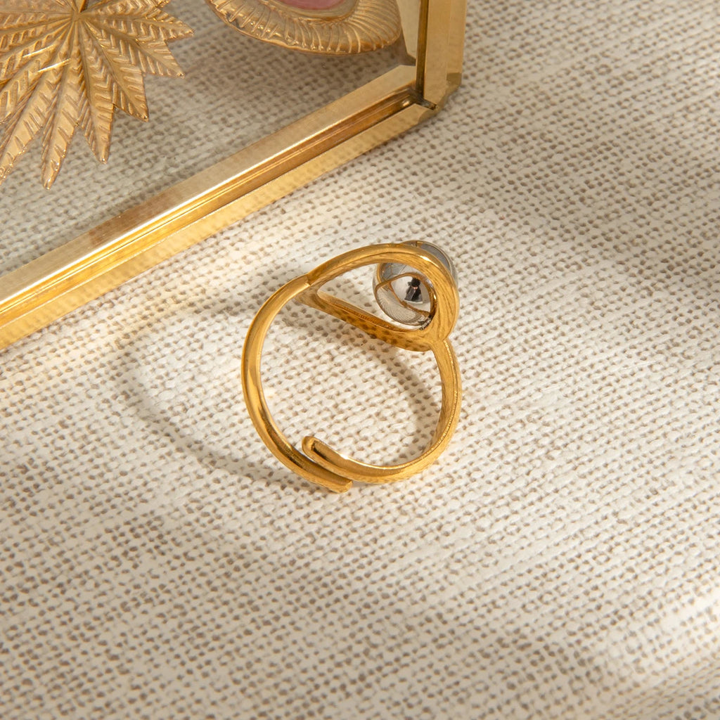 Elegant 18K Plated Gold Silver Steel Ball Ring