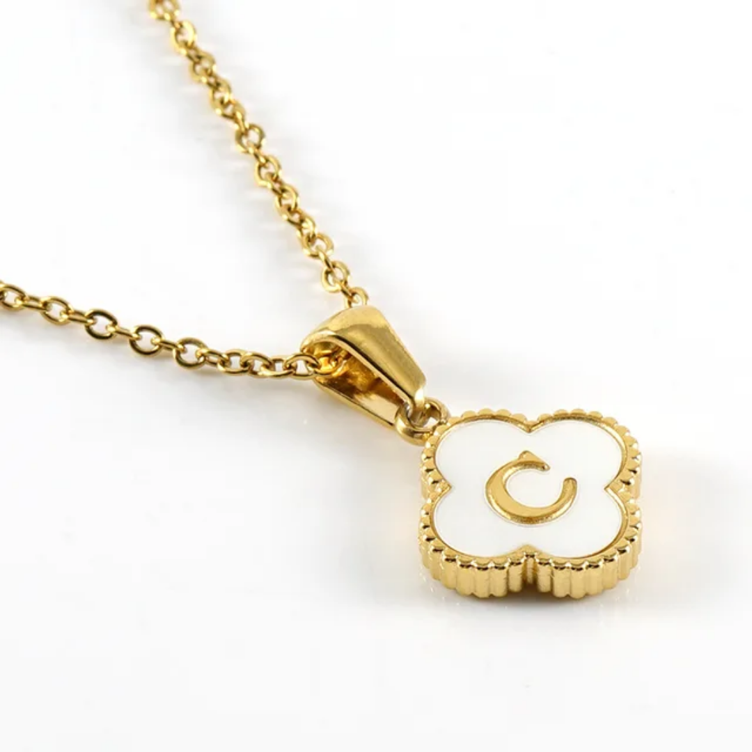 Custom Clover Initial Necklace 18K Gold Plated Style CR02