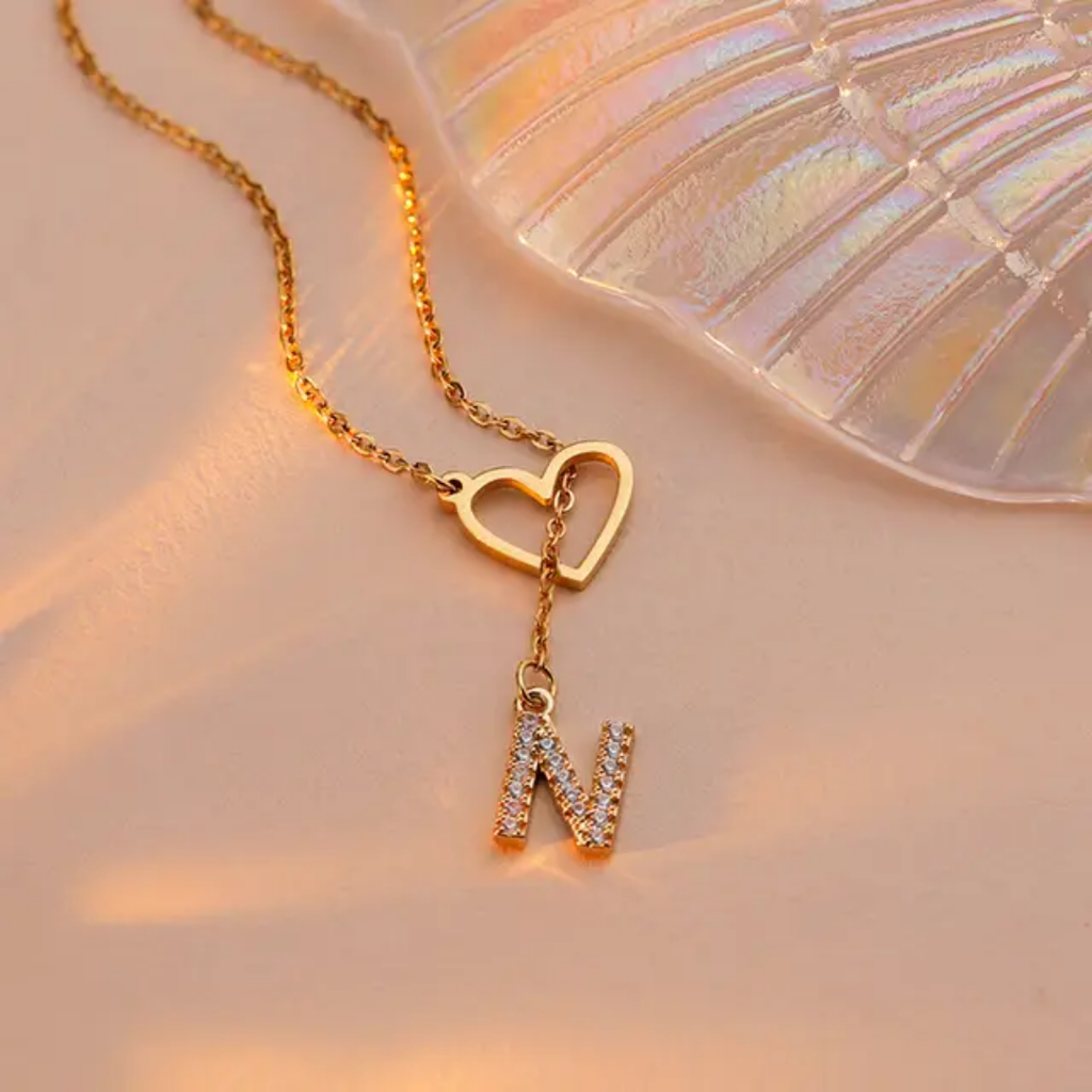 Custom Initial Heart Necklace 18K Gold Plated Style CR03