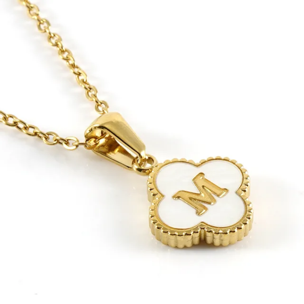 Custom Clover Initial Necklace 18K Gold Plated Style CR02