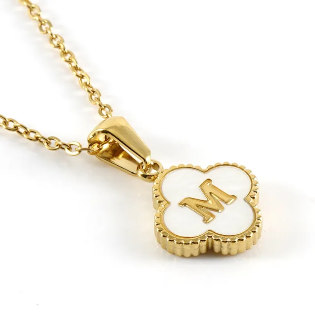 Custom Clover Initial Necklace 18K Gold Plated Style CR02