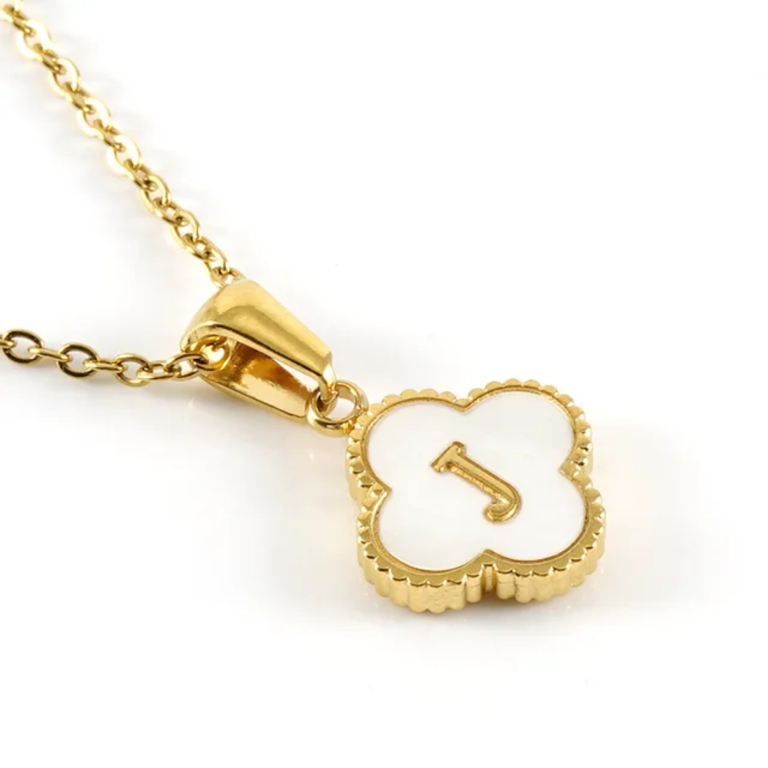 Custom Clover Initial Necklace 18K Gold Plated Style CR02