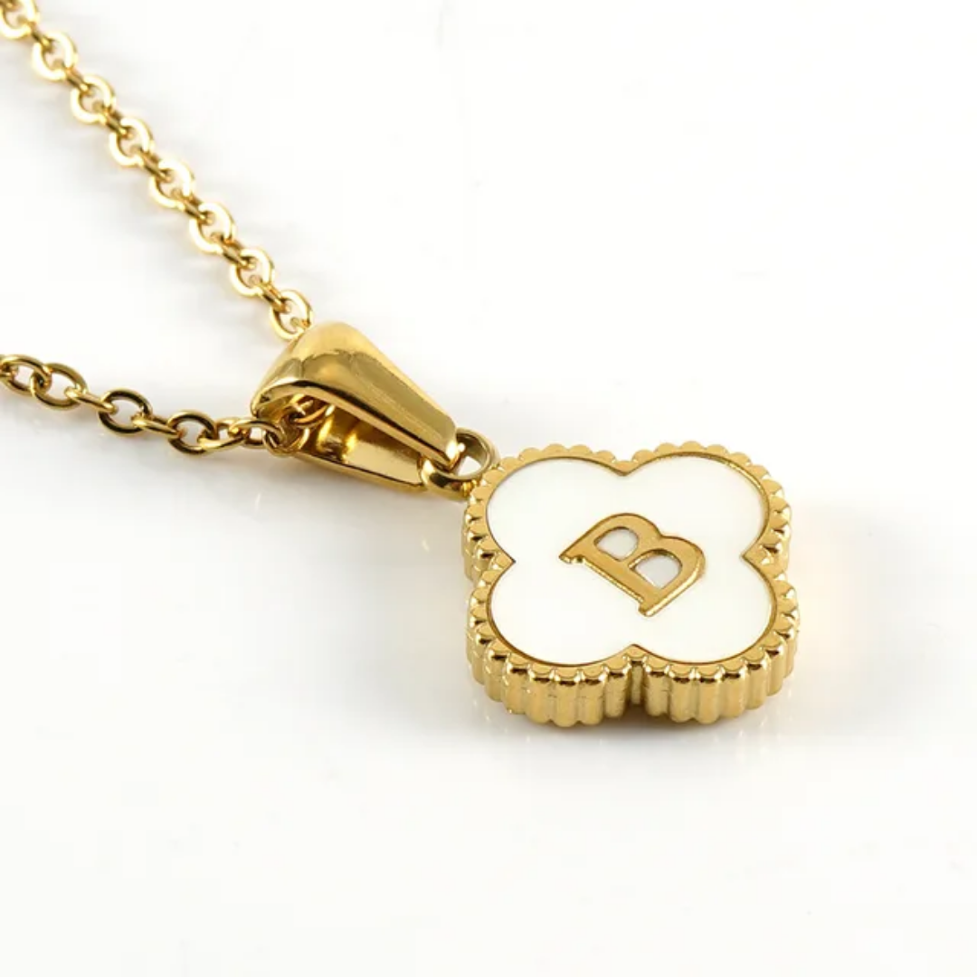 Custom Clover Initial Necklace 18K Gold Plated Style CR02
