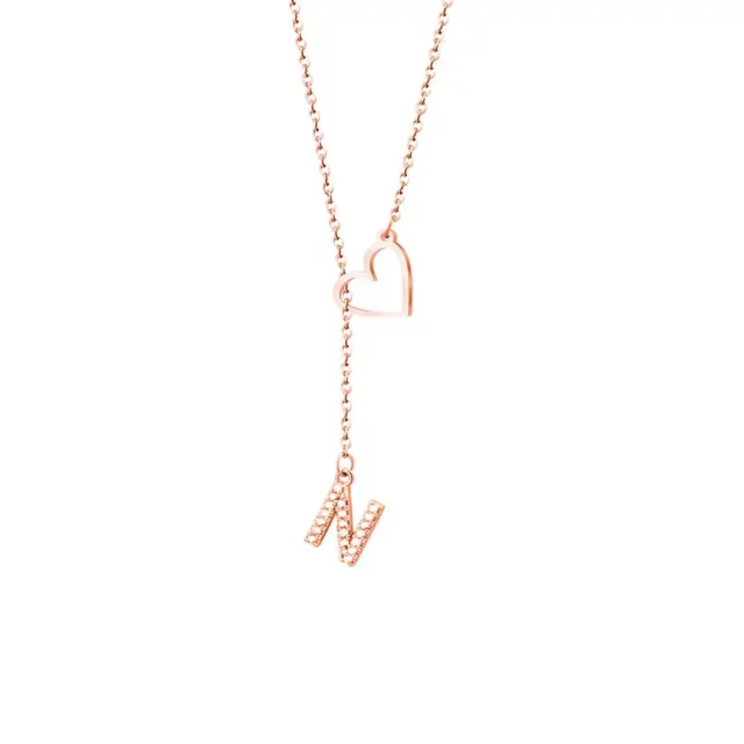 Custom Initial Heart Necklace 18K Gold Plated Style CR03