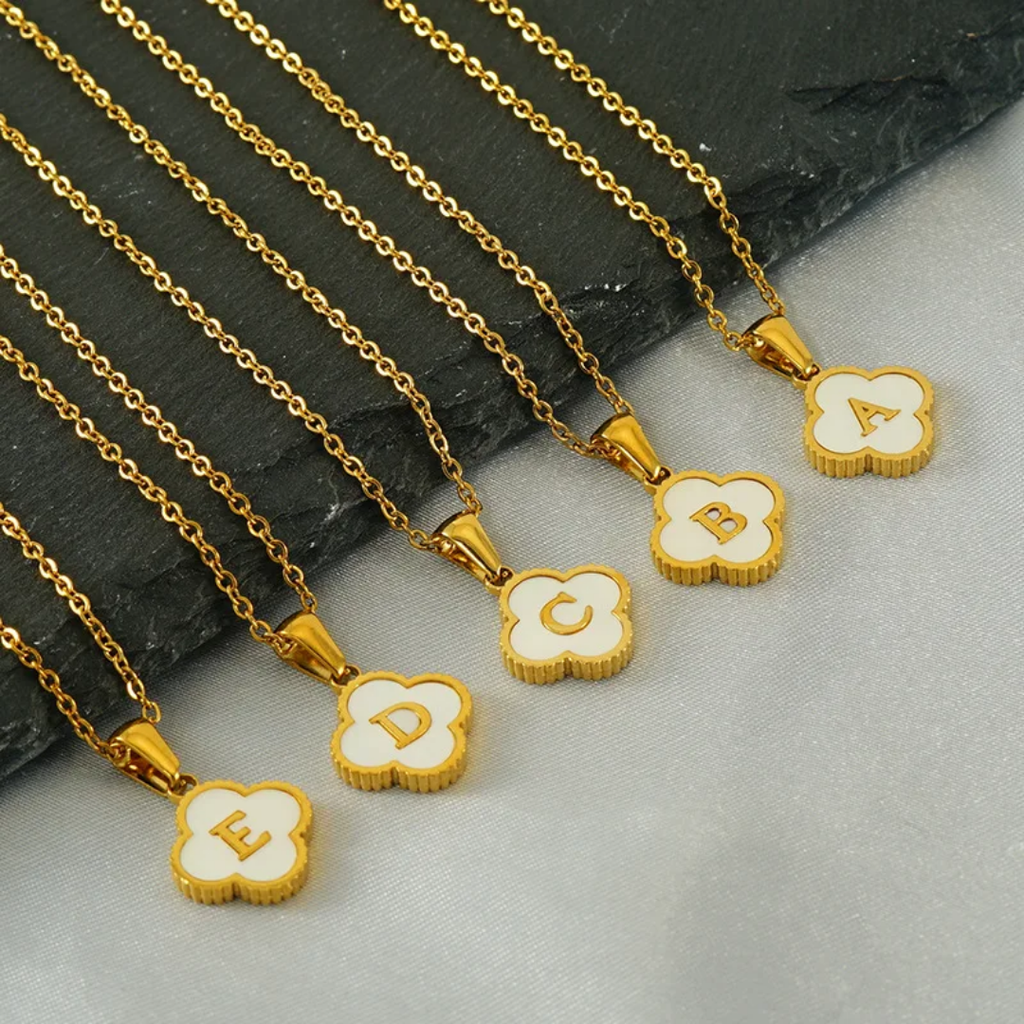 Custom Clover Initial Necklace 18K Gold Plated Style CR02