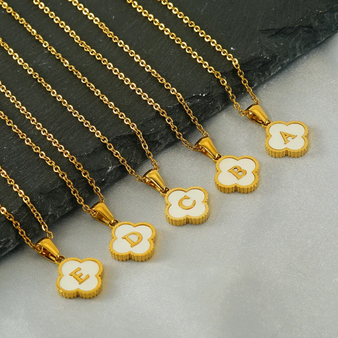 Custom Clover Initial Necklace 18K Gold Plated
