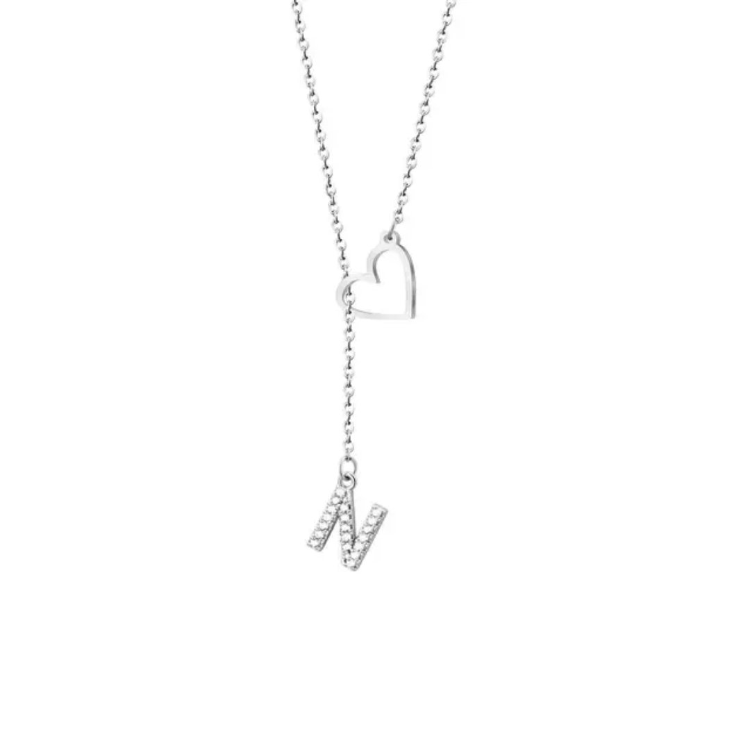 Custom Initial Heart Necklace 18K Gold Plated Style CR03