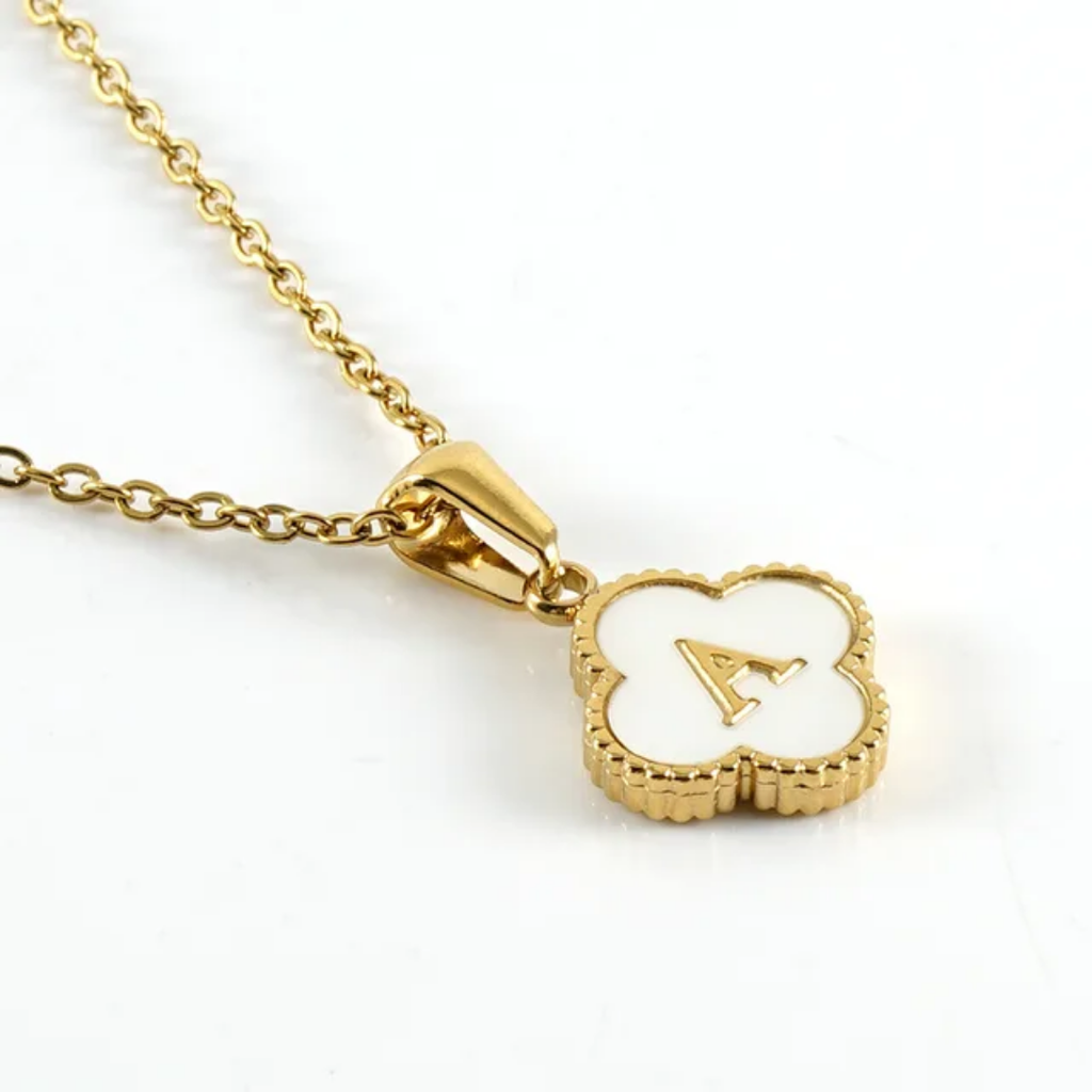 Custom Clover Initial Necklace 18K Gold Plated Style CR02