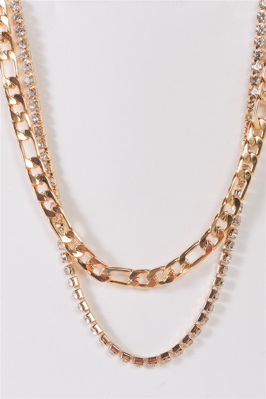 Rhinestone Box Chain Necklace Set