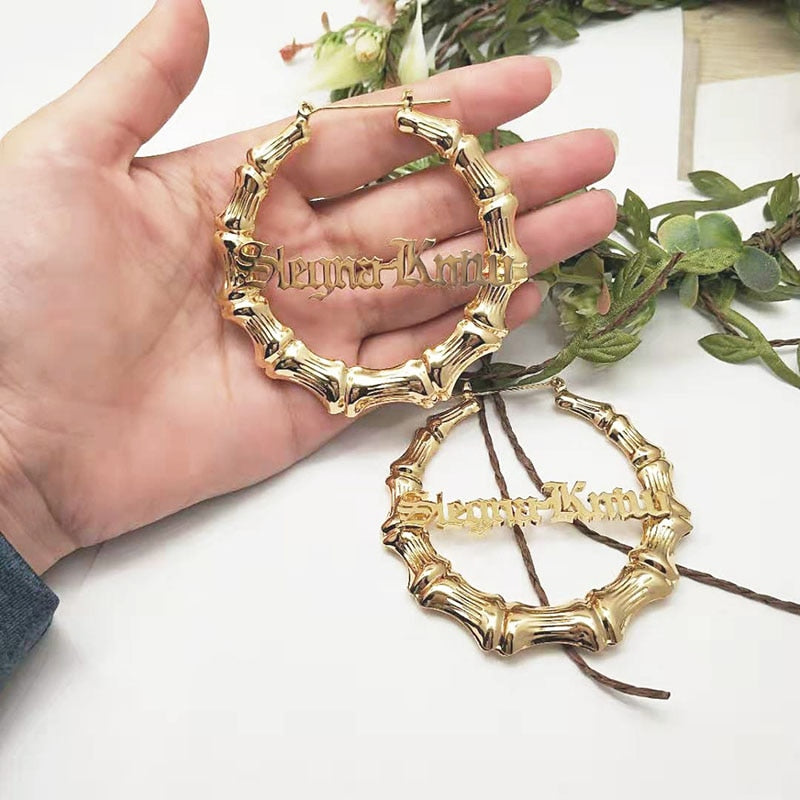 Custom Name Bamboo Hoop Earring Style ER52
