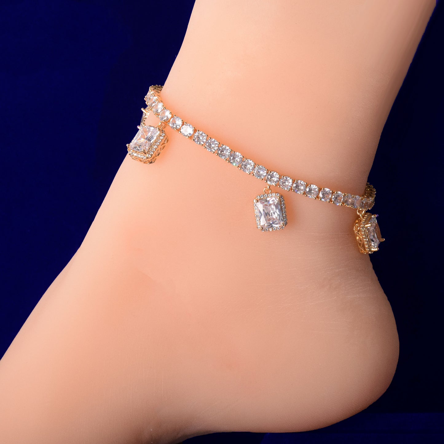 White Rhinestone Crystal Adjustable Anklet