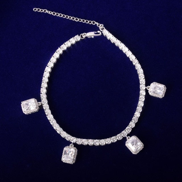 White Rhinestone Crystal Adjustable Anklet