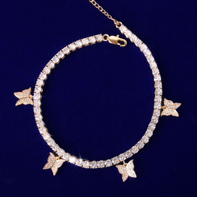 Butterfly Rhinestone Crystal Adjustable Anklet