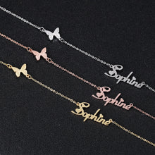 Load image into Gallery viewer, Custom Butterfly Name Necklace Style ER47
