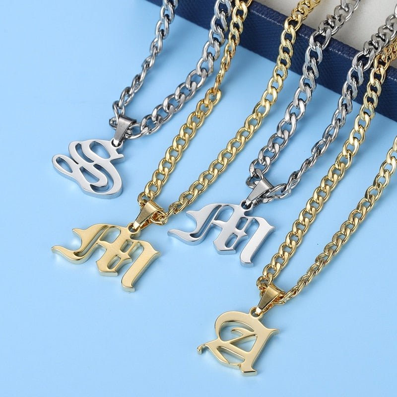 Custom Old English Letter Initial Necklace Style ER01