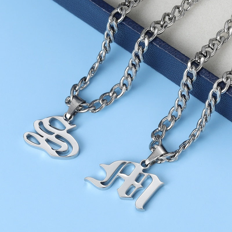 Custom Old English Letter Initial Necklace Style ER01