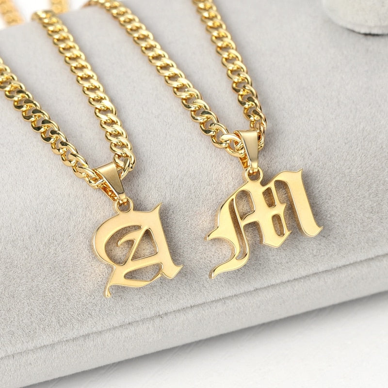 Custom Old English Letter Initial Necklace Style ER01