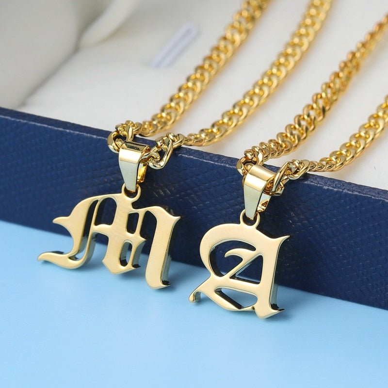 Custom Old English Letter Initial Necklace Style ER01