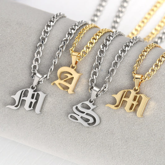 Custom Old English Letter Initial Necklace Style ER01