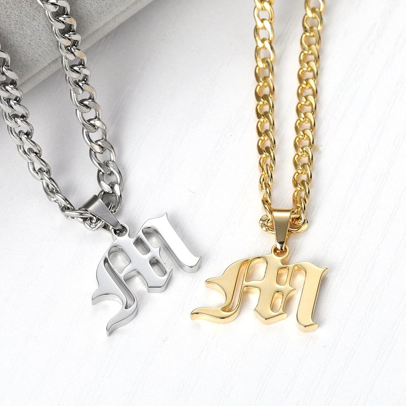 Custom Old English Letter Initial Necklace Style ER01