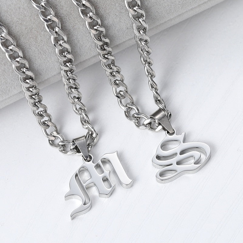 Custom Old English Letter Initial Necklace Style ER01