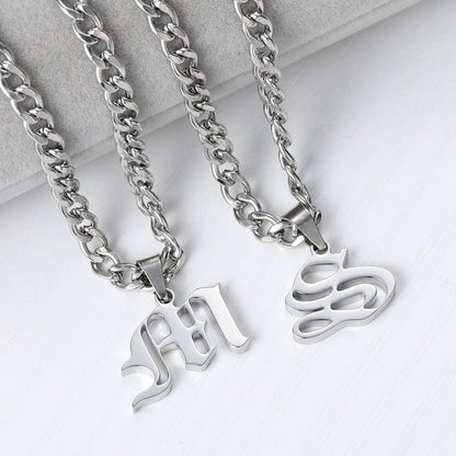 Custom Old English Letter Initial Necklace Style ER01