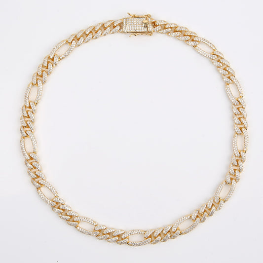 Men's Gold Zircon Copper Cuban Link Chain Necklace